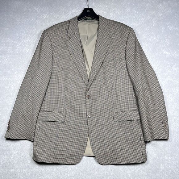 Ralph Lauren Blazer Mens Size 46R Beige Plaid Two Button Sport Coat Blazer - Picture 1 of 16